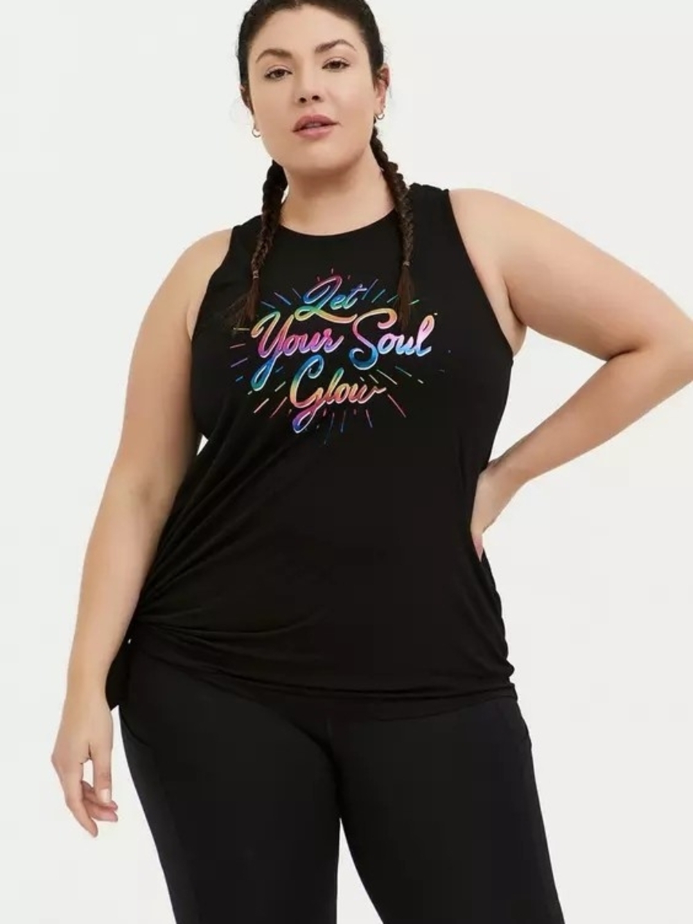Torrid Black Tank Top with Rainbow "Let Your Soul Glow" Graphic NWOT SZ2 image 4